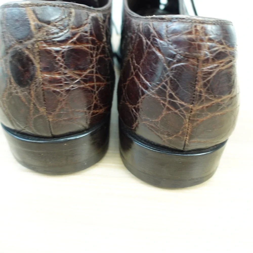 Bergdorf Goodman Crocodile Oxford Dress Shoes Mens 10.5 Brick Brown Luxury $1500